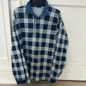 Denim Collar Plaid Long Sleeve Shirt